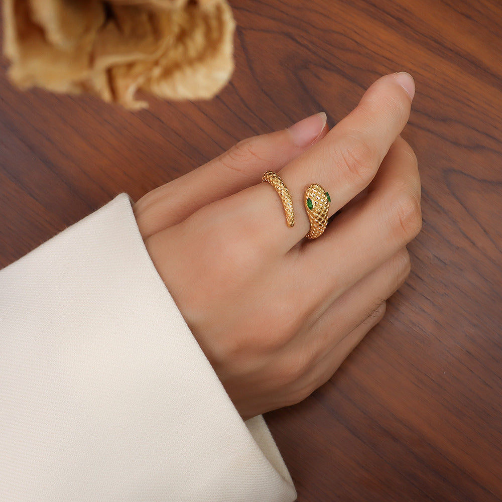 Wholesale Joker personality jewelry titanium steel plated 18K gold diamond snake ring opening non-adjustable women