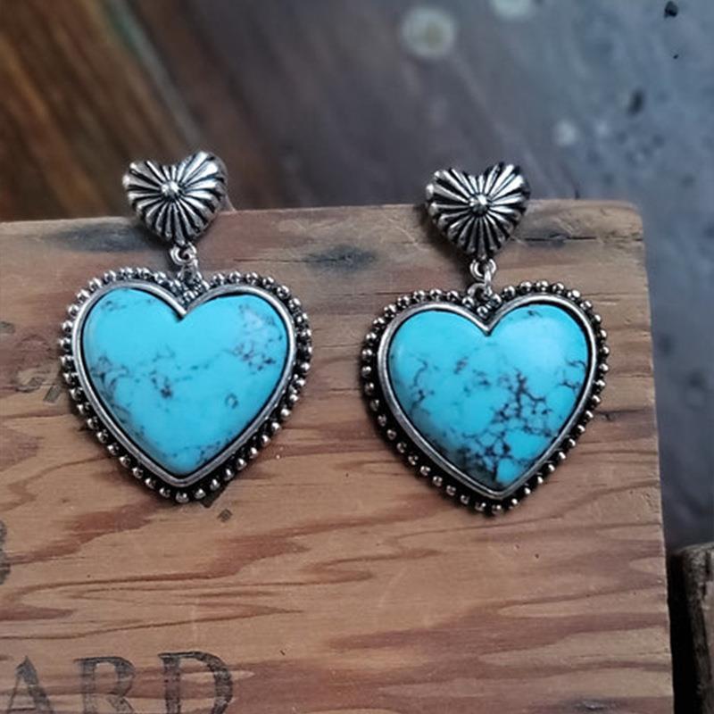 Wholesale Western Style Heart Red Turquoise Earrings