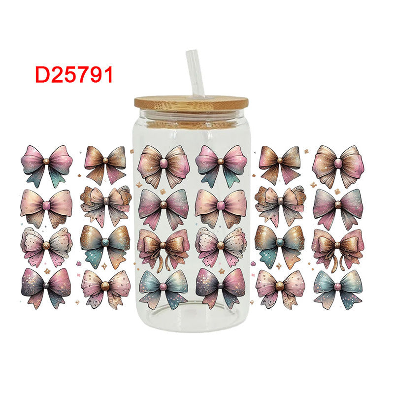 Wholesale pink bow  16oz Cup UV DTF Wraps