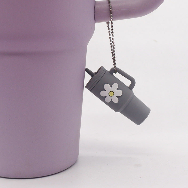 Wholesale Soft Rubber Keychain Flower Milk Tea Cup Small Pendant Cup Accessories