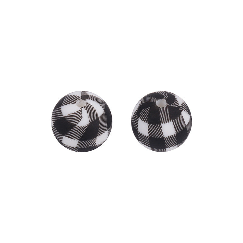 Wholesale Black and White Check Leopard Print 15MM Silicone Beads 100pcs