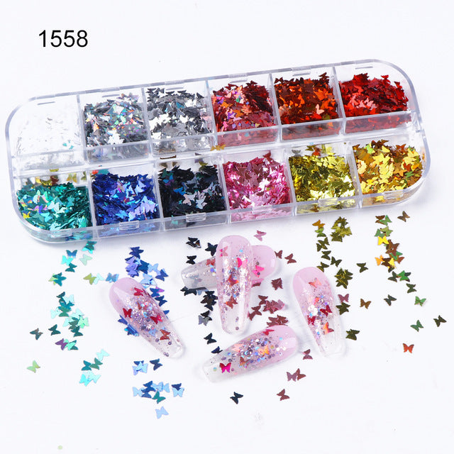 Wholesale 3pcs Butterfly Mica Platinum Fragment Hexagonal Nail Jewelry Patch