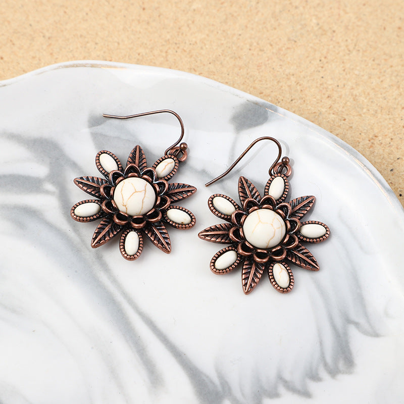 Wholesale Heavy-duty antique silver turquoise exaggerated earrings and necklace set