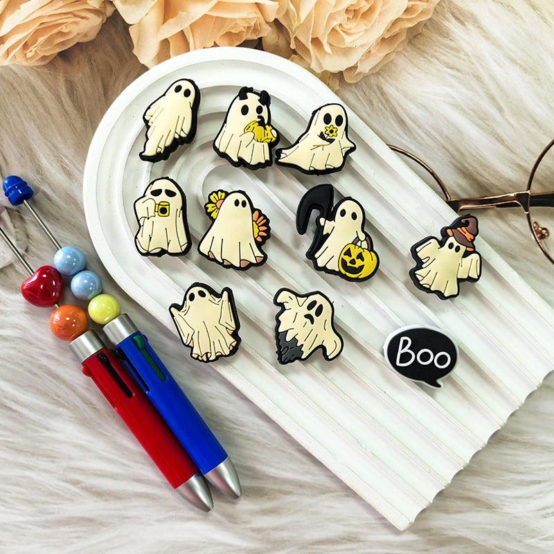 Wholesale 100pcs Halloween PVC Soft Rubber Ghost Divy Beads