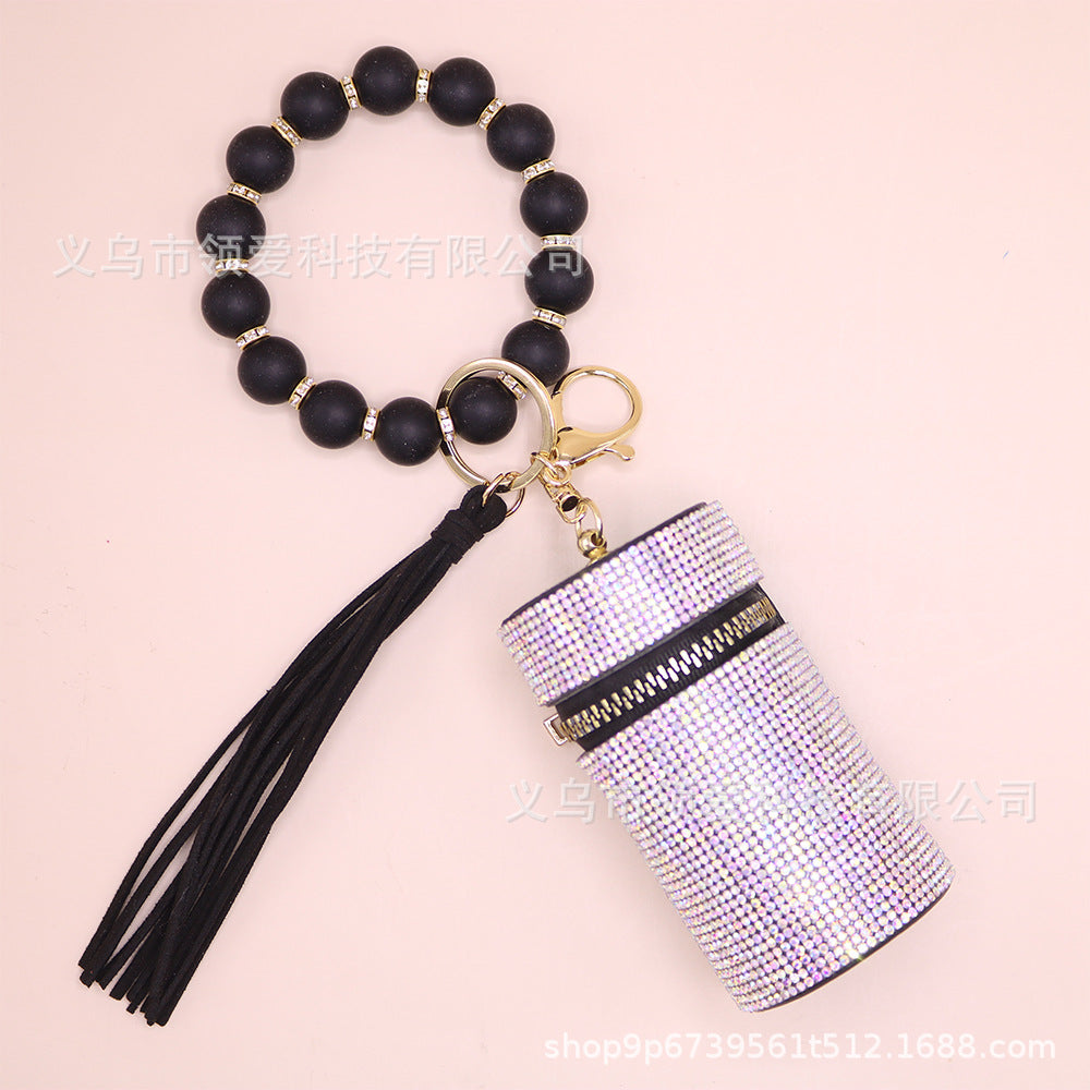 Wholesale New Lipstick Bag Silicone Wrist Bracelet Diamond Ring Beaded Pendant Keychain