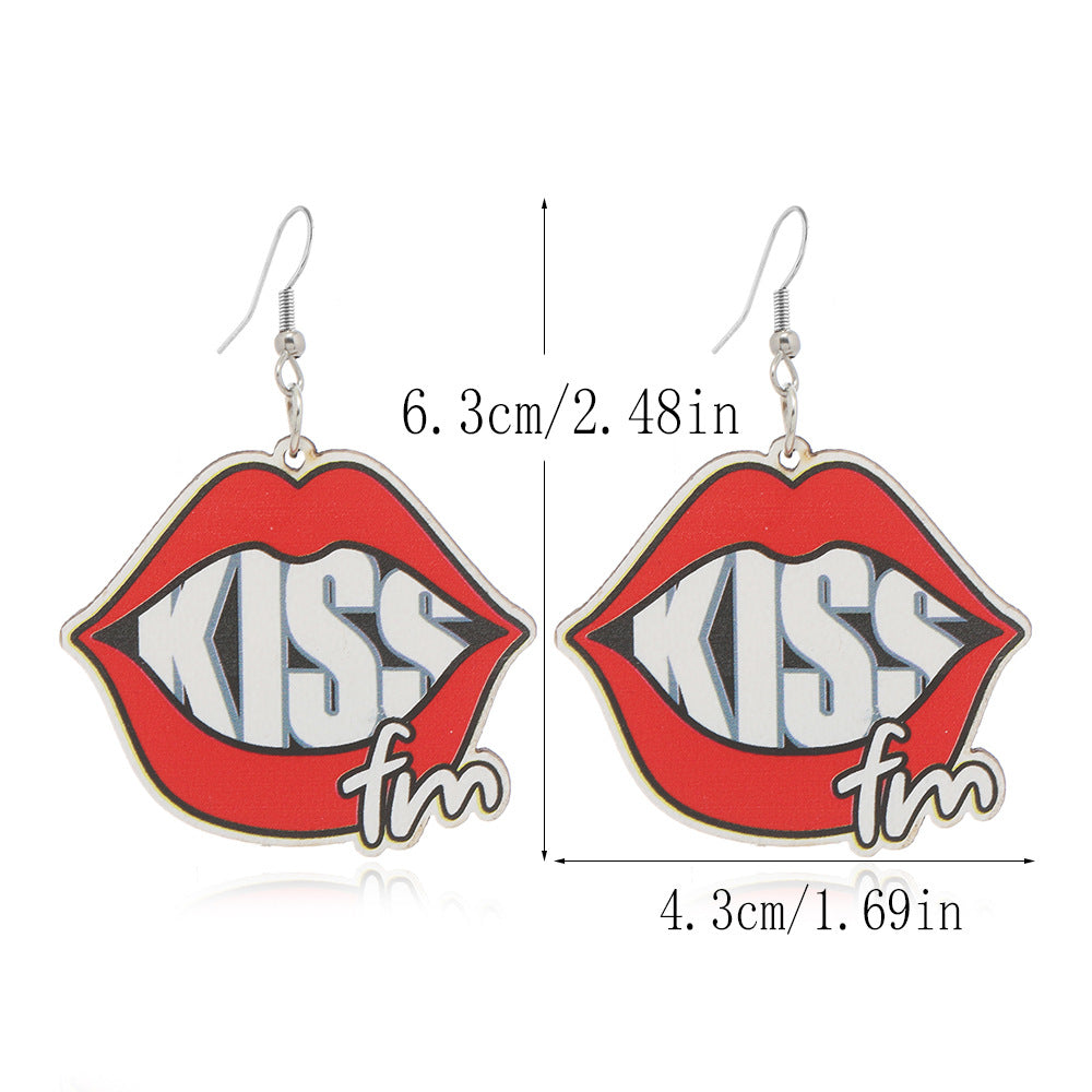 Wholesale Valentine's Day Love Truck Balloon Red Lip Wooden Earrings