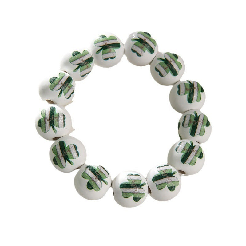 Wholesale St. Patrick's Day Wooden Beads Bracelet on White Background