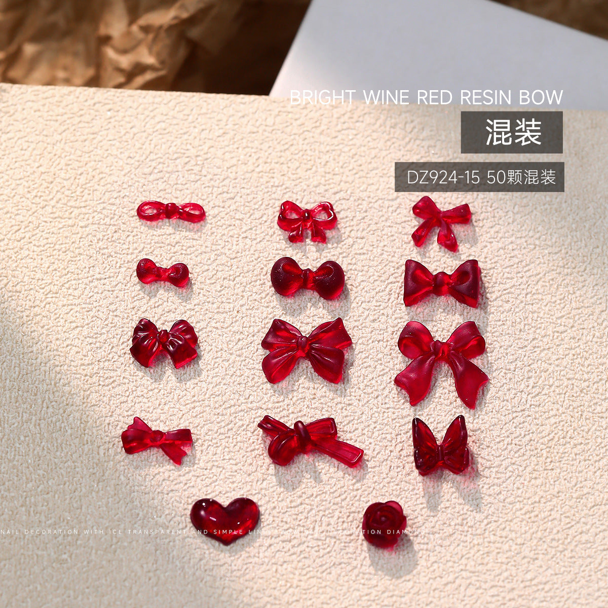 Wholesale 50pcs Bow Nail Art Accessories Burgundy Resin Frosted Mini Three-Dimensional Ribbon Butterfly Bow Tie Nail Decoration