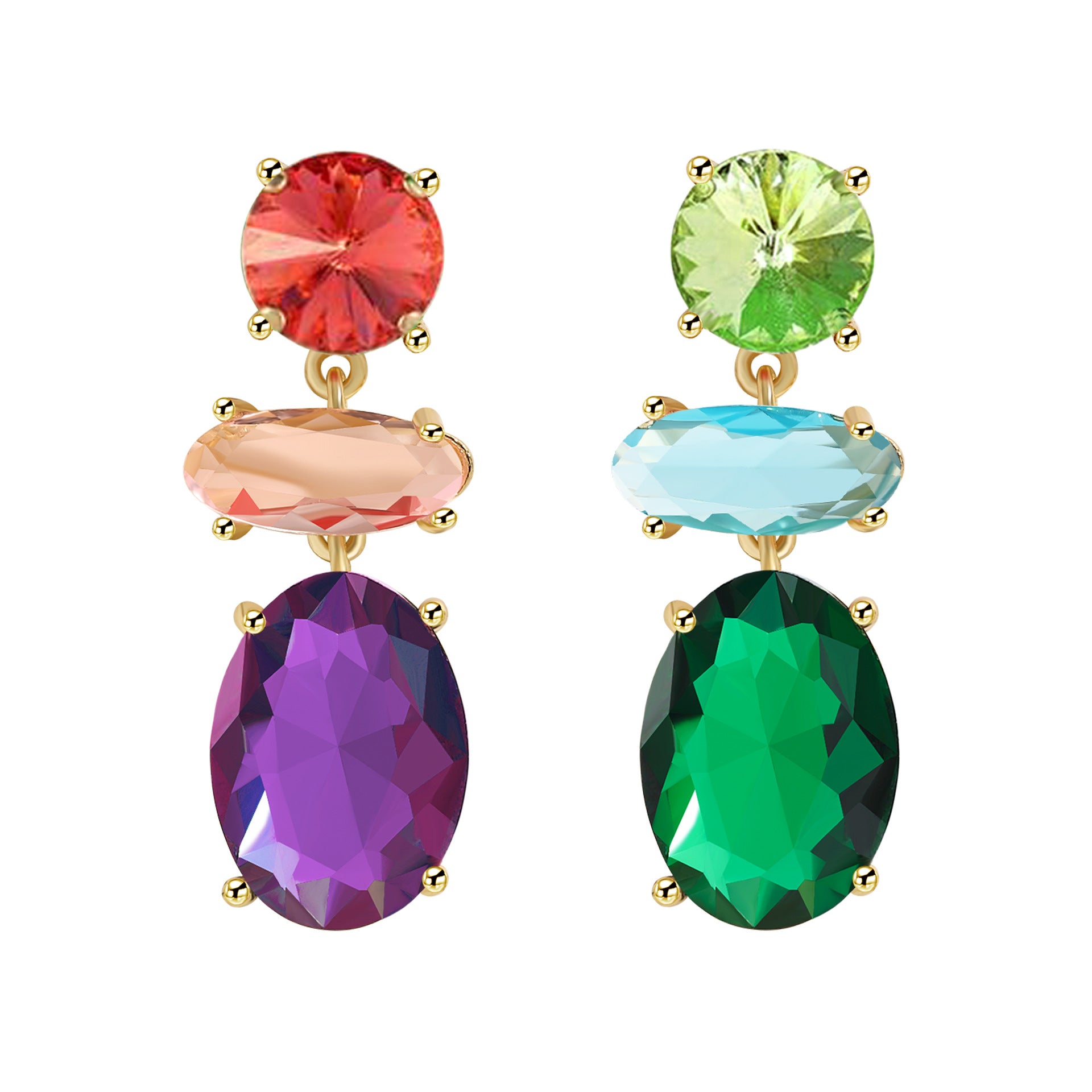 Wholesale Long Copper Zirconium Inlaid Colored Water Zircon Earrings