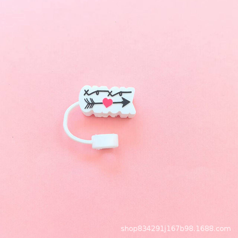 Wholesale 10mm Glass Straw Dust Cover Cover Silicone Food Grade Straw Dust-proof Staley Water Cup Leak-proof Valentine's Day