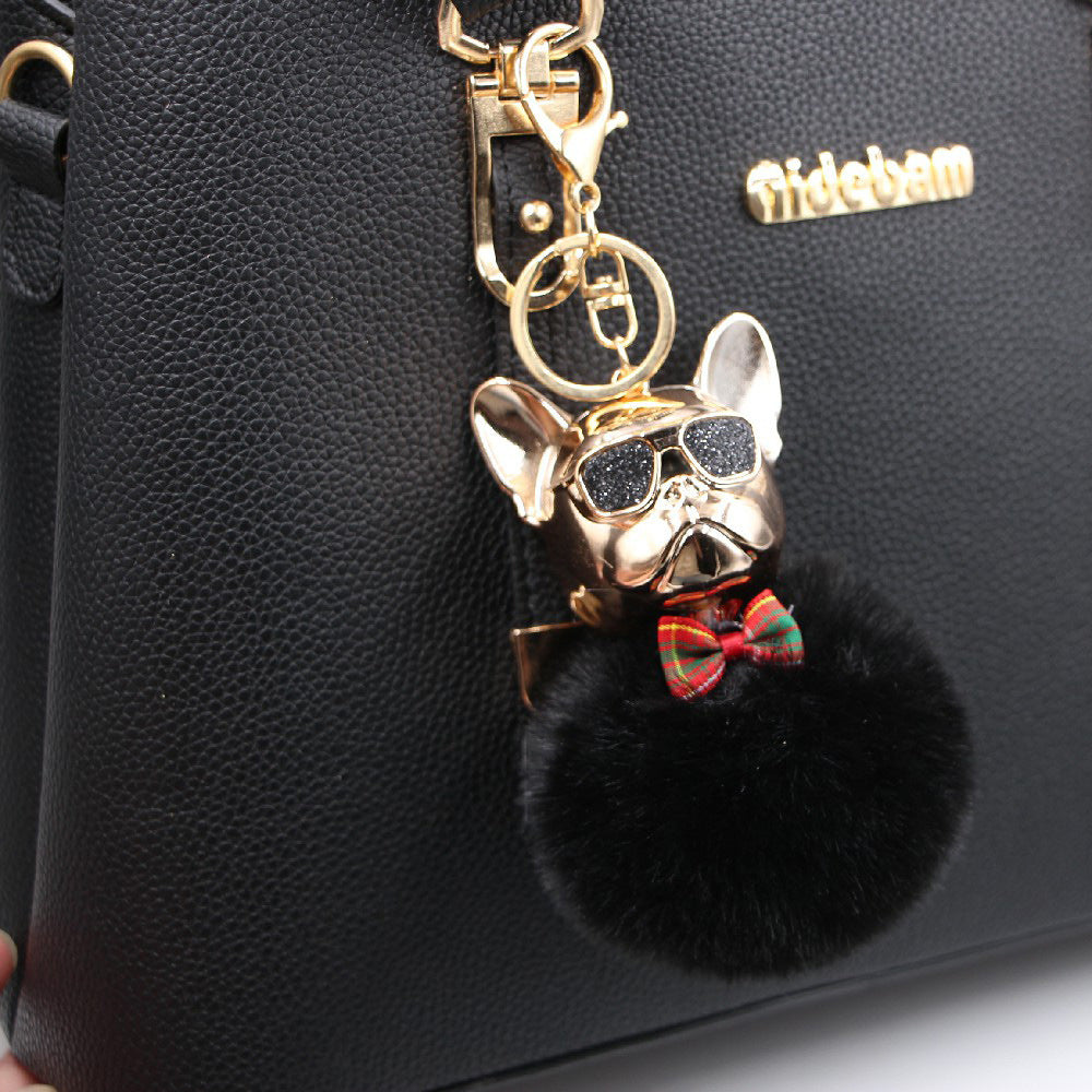 Wholesale New Creative Sunglasses French Dou Plush Ball Keychain