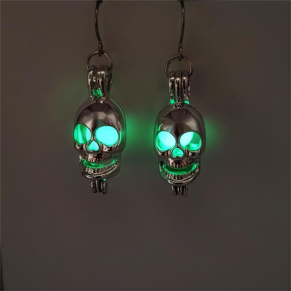 Wholesale Halloween smooth hollow skeleton luminous ghost head earrings