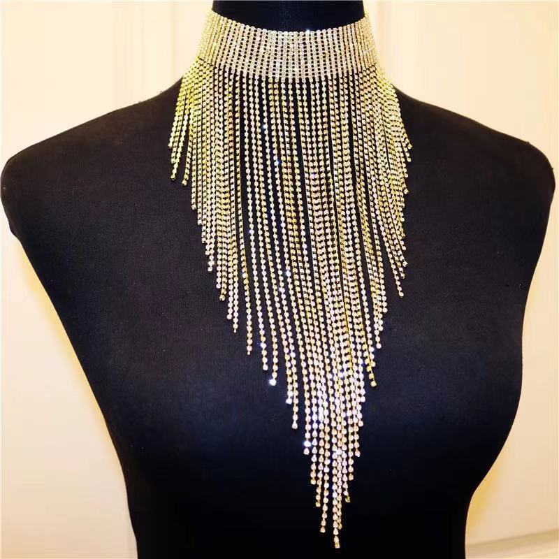 Wholesale Luxury Tassel Versatile Exaggerated Clavicle Crystal Necklace