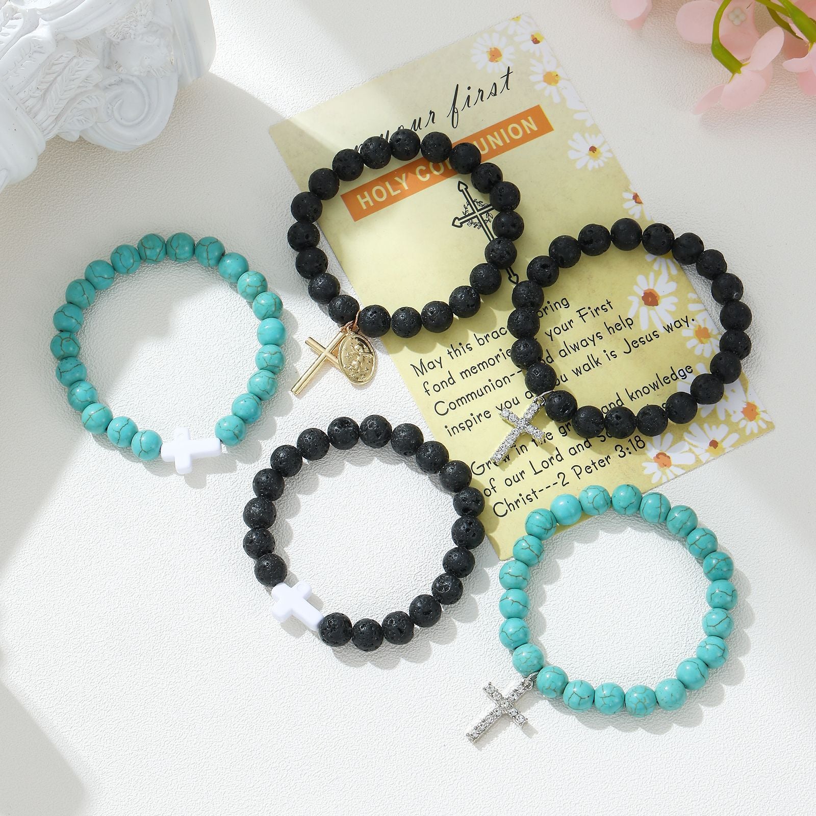 Wholesale Baptismal communion cross Volcanic Stone Bracelets
