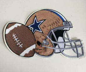 Wholesale Football Helmet Embroidered Patch Sequined Sparkle Design Iron On Adhesive Backing Large Size DIY Fashion Accessory For Hats Shoes DIY Patches