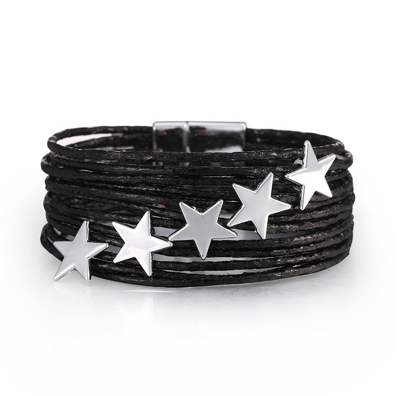 Wholesale Multi-layer PU Magnetic Buckle Creative Five-pointed Star Bracelet