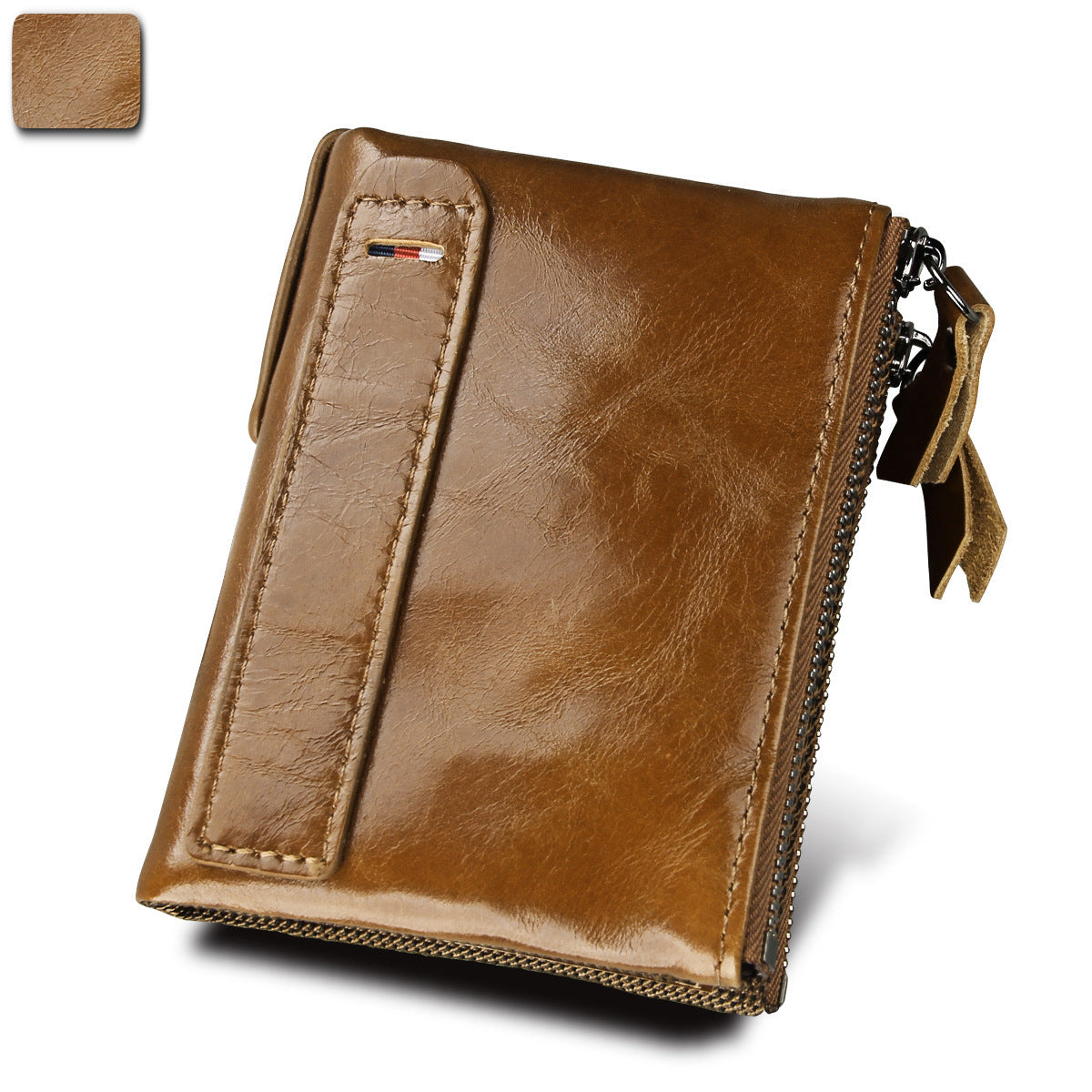 Wholesale Crazy Horse Cowhide Leather Wallet Double Zipper Coin Purse