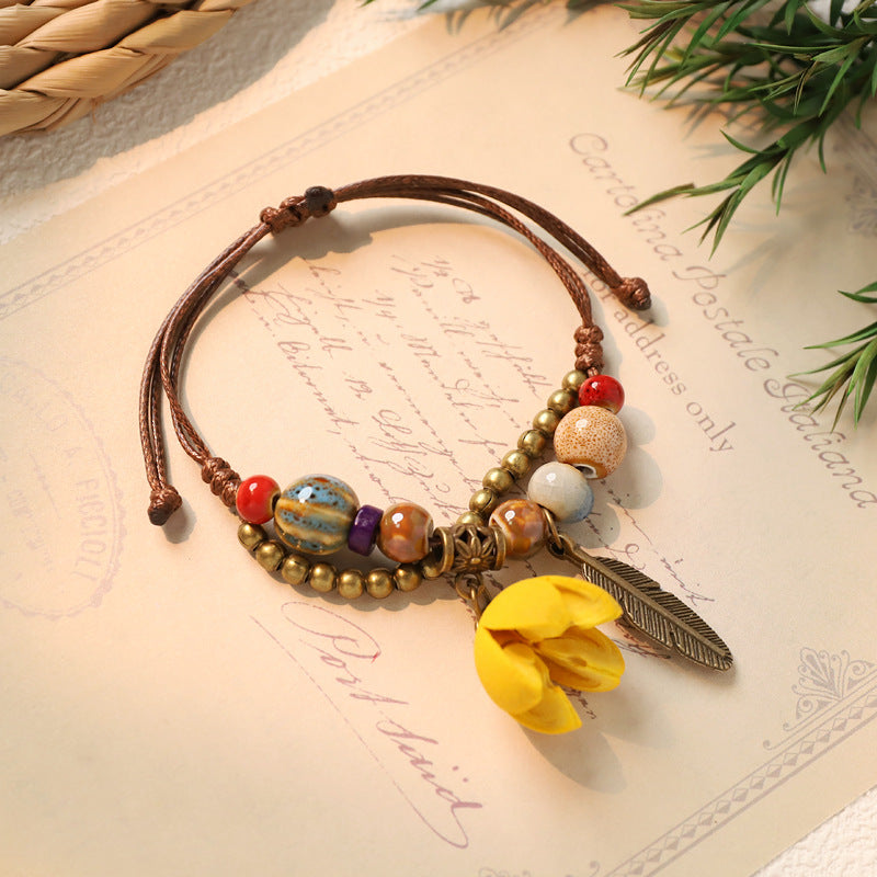 Wholesale Weaving ceramic plant acorn fruit bracelet