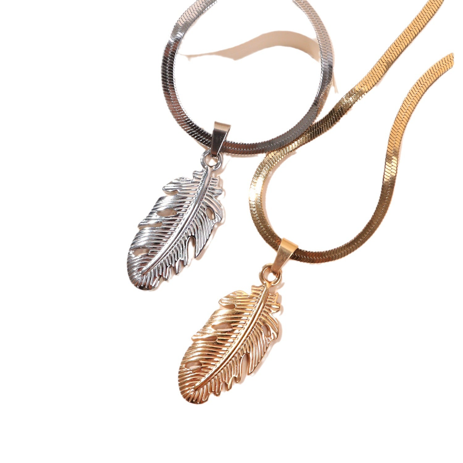 Wholesale Stainless Steel Feather Pendant Necklace