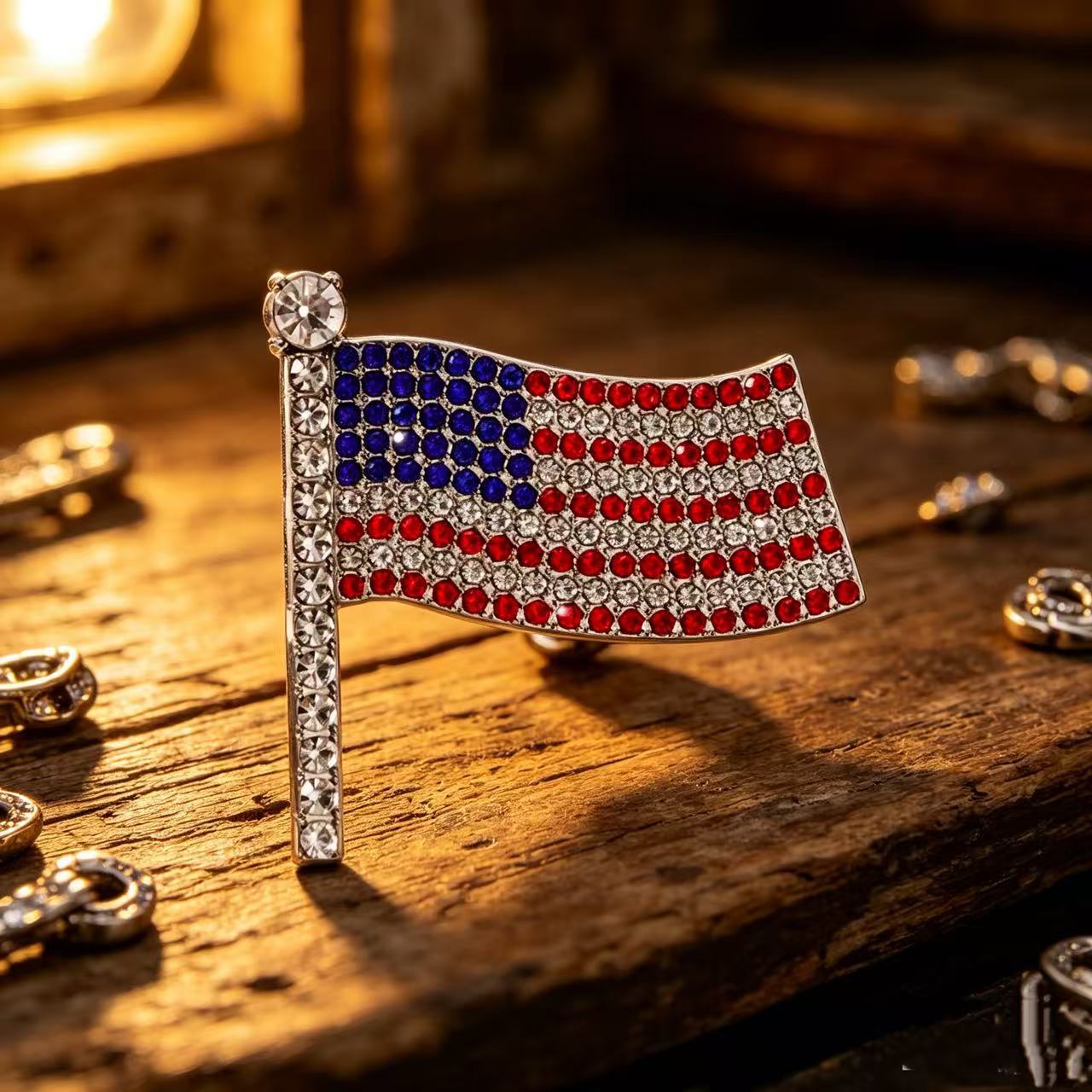 Wholesale Patriotic Star Heart Earrings For Women Red White Blue Rhinestone Alloy Independence Day Fashion Jewelry Accessory Gift