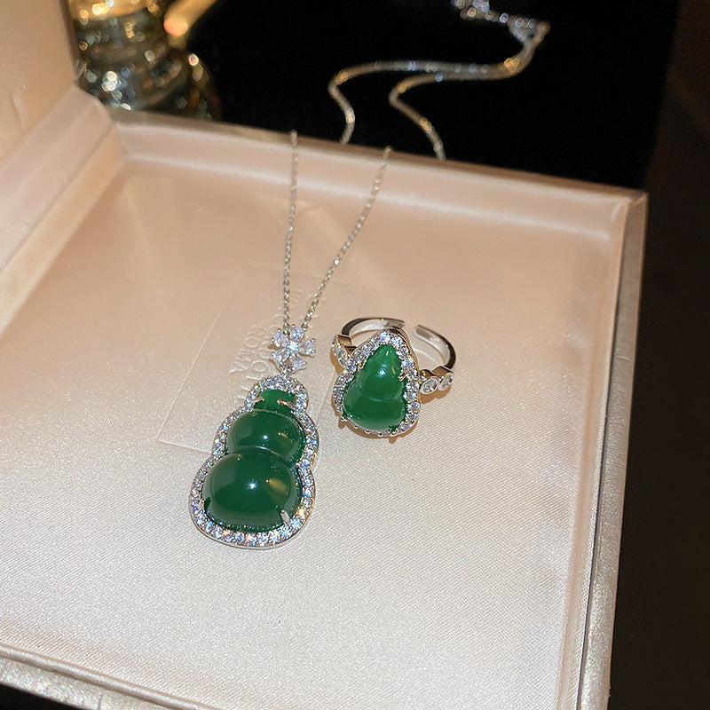 Wholesale Resin Gourd Zircon Ring Necklace