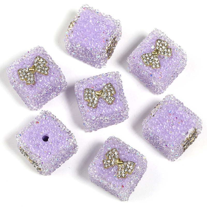 Wholesale  5pcs Colorful soft candy double-sided heart bow Acrylic Beads