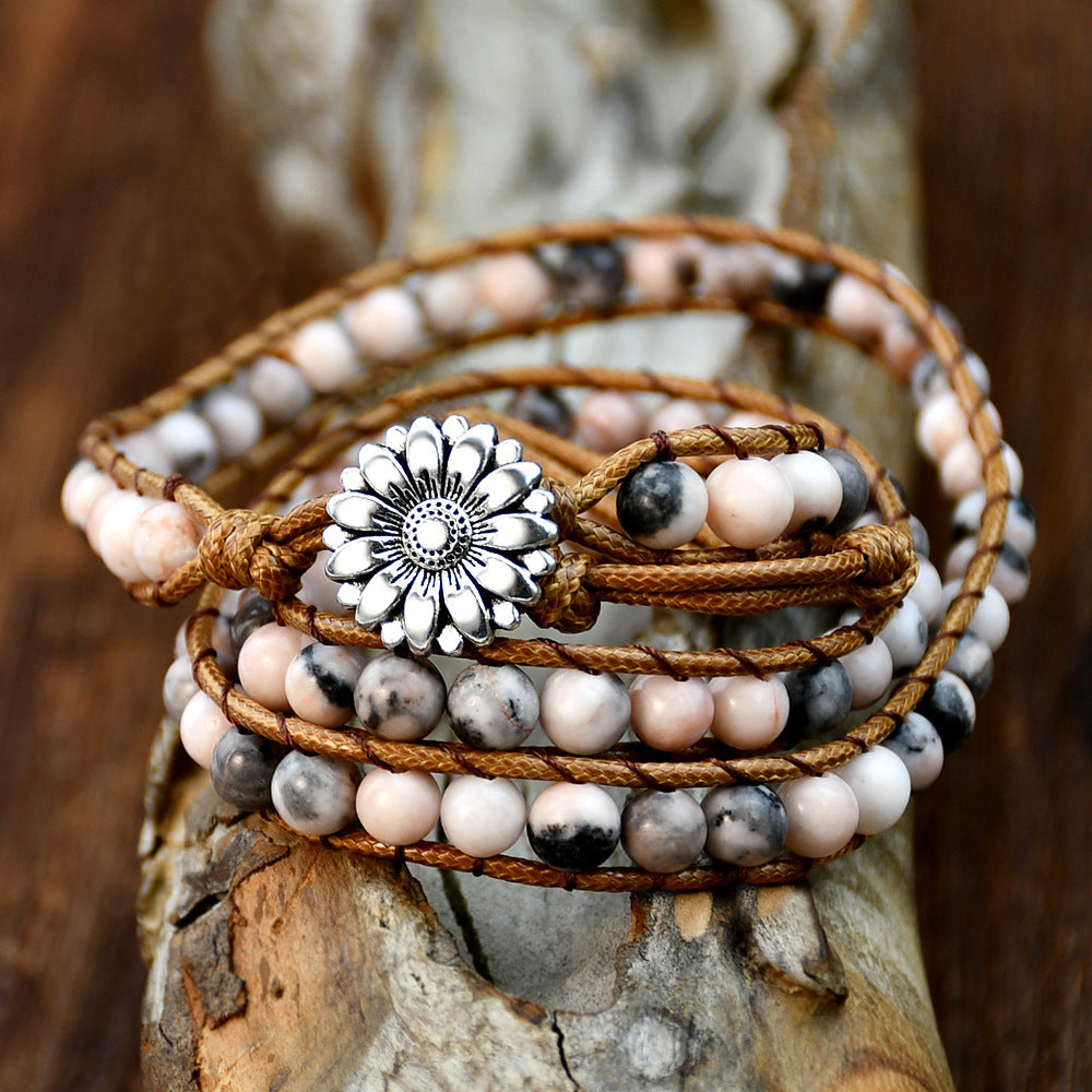 Wholesale  accessories hand-woven pink zebra stone beaded bracelet