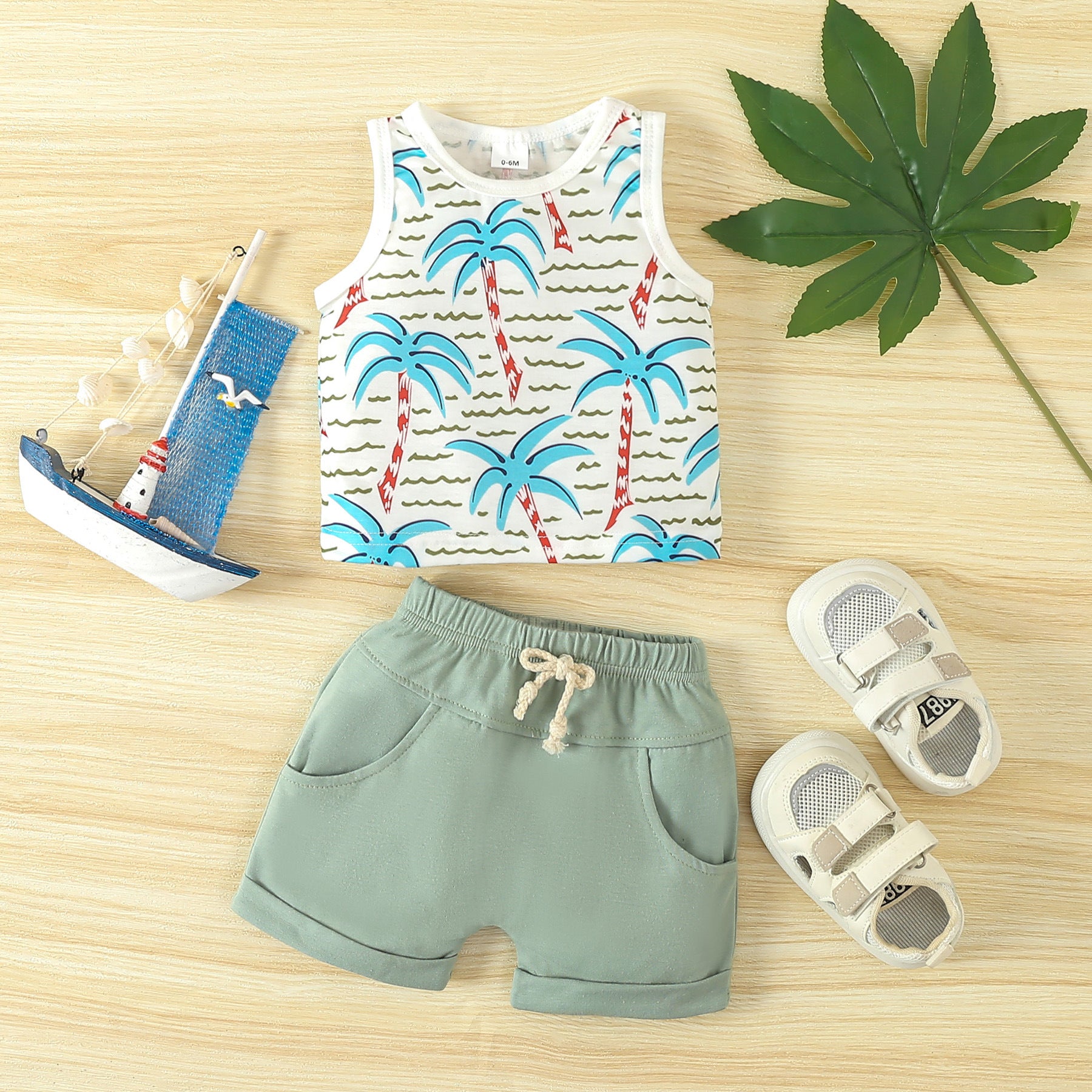 Wholesale Summer Beach Style Printed Tank Top Shorts Cotton Baby Set