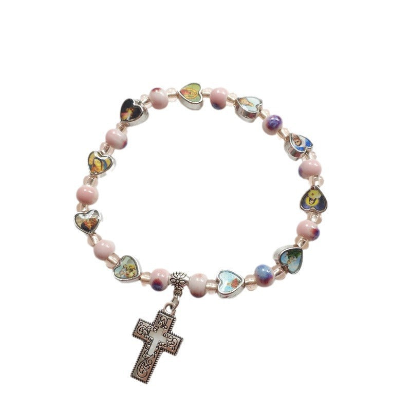 Wholesale Colorful ceramic hollowed-out cross elastic bracelet
