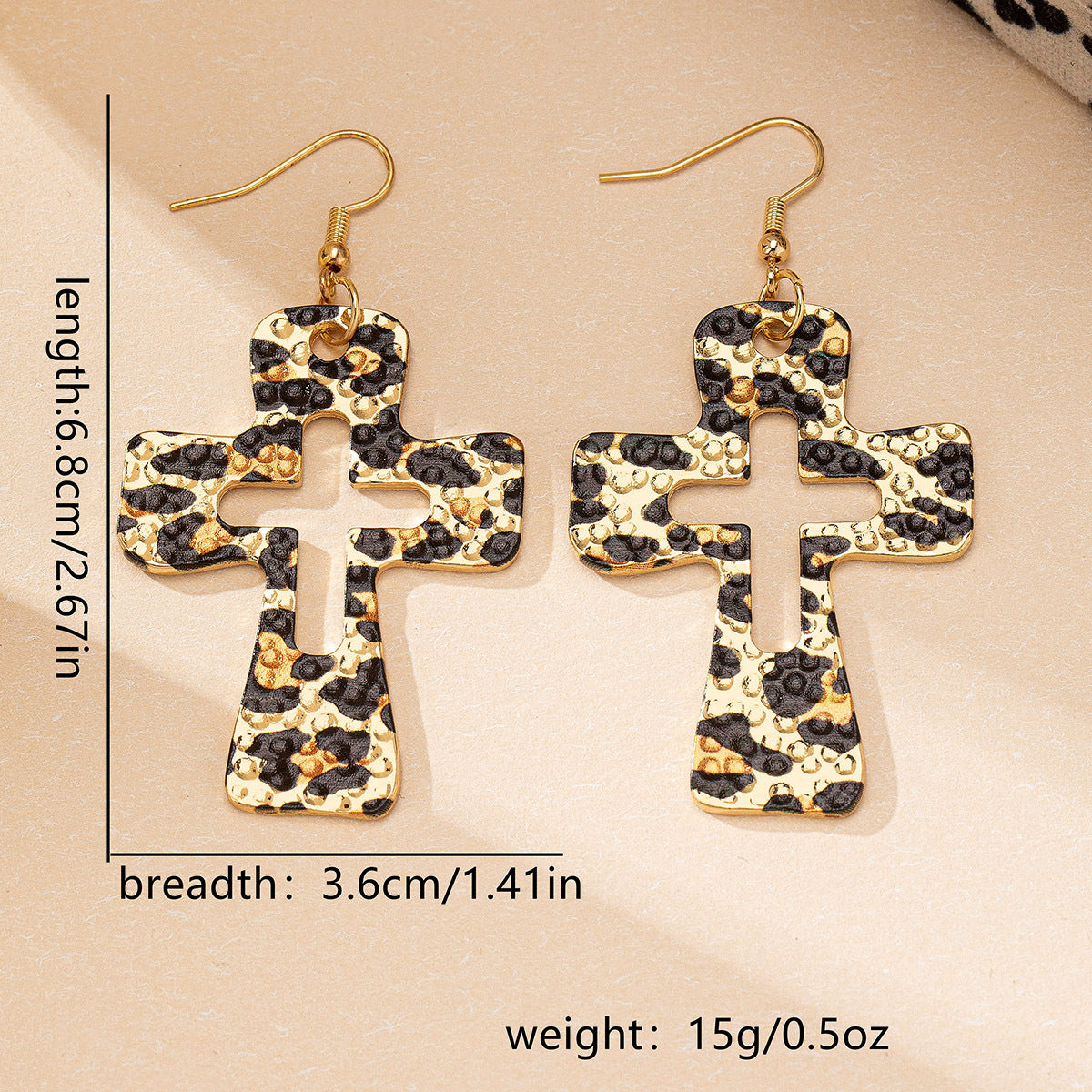 Wholesale Chic Leopard Print Cross Earrings For Women Geometric Hollow Stud Alloy Electroplated Boutique Resale