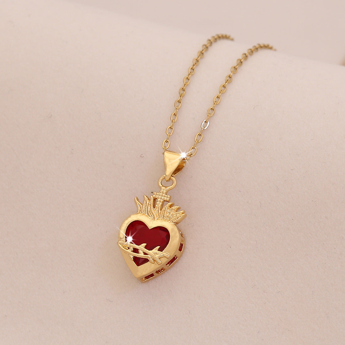 Wholesale  Red Love Pendant Necklace Light Luxury Stainless Steel Clavicle Chain