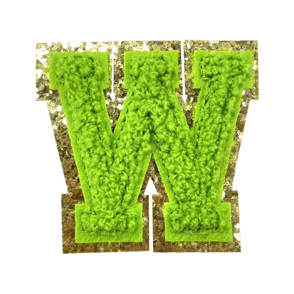 Wholesale Gold Glitter A Z Letter Patches Towel Embroidery Appliques Self Adhesive For Coats Stylish DIY Fashion Accessory