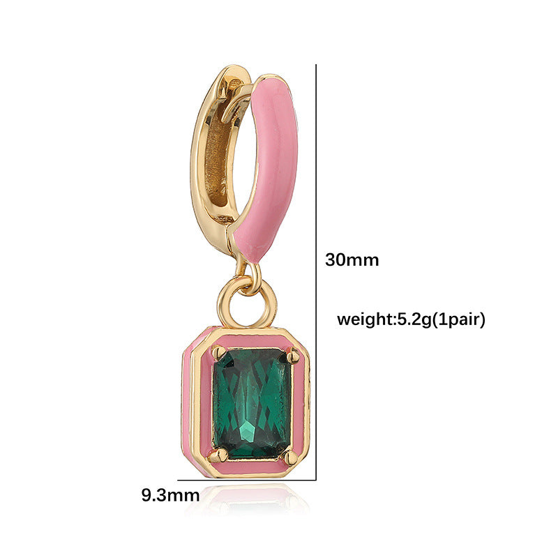 Wholesale Oil Drops with Colored Diamond Square Earrings