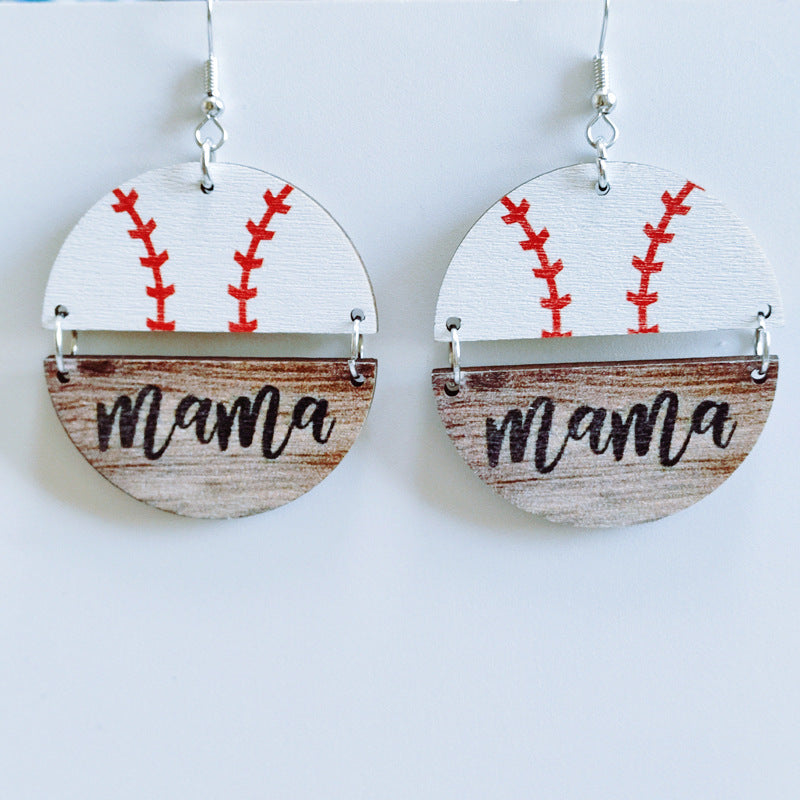 Wholesale Mother's Day Basketball Wooden Round Earrings