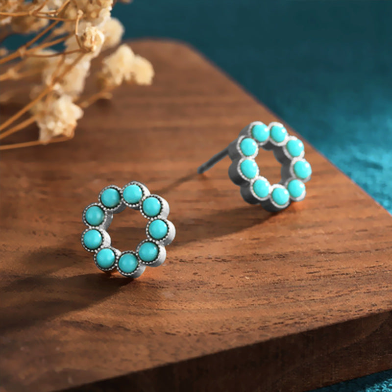 Wholesale Turquoise Round Alloy Earrings