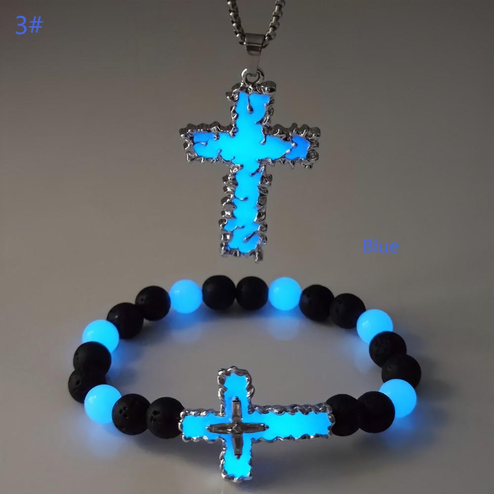 Wholesale Luminous cross natural stone bead glow bracelet