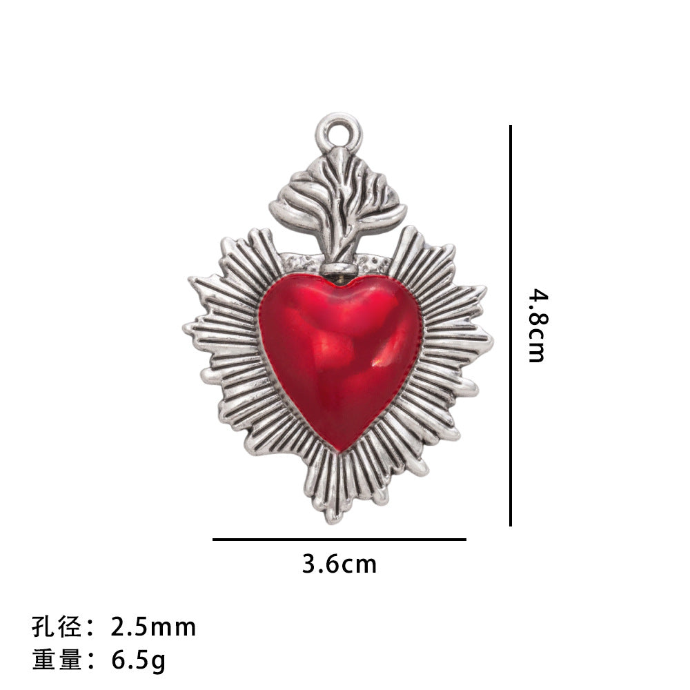 Wholesale 20pcs Retro Gothic style red heart alloy relief accessories love wings necklace pendant