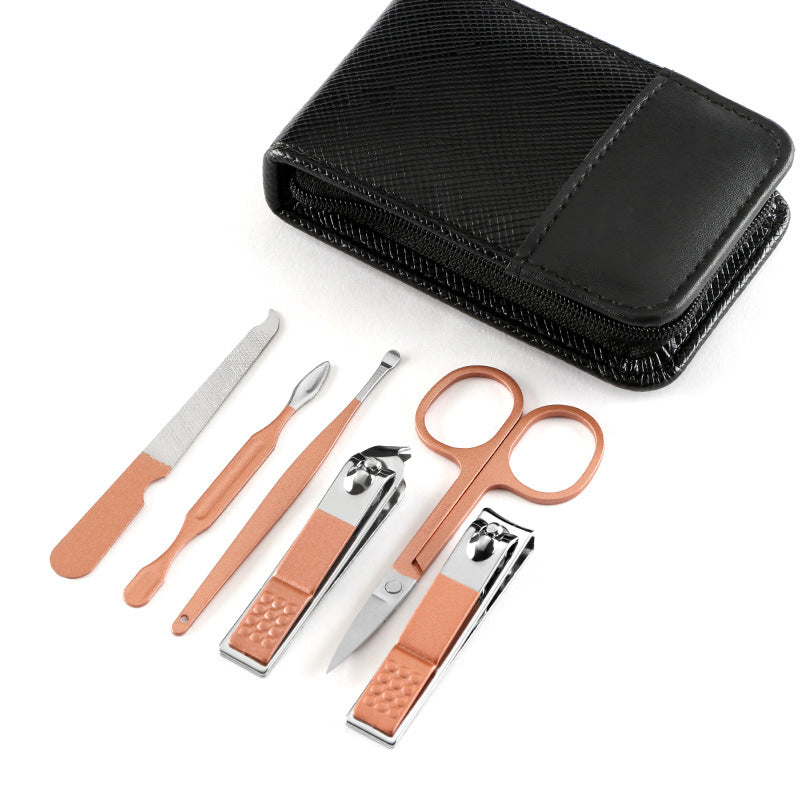 Wholesale Black Zipper Bag Stainless Steel Nail Clippers Nail Clipper Set 6 Pieces