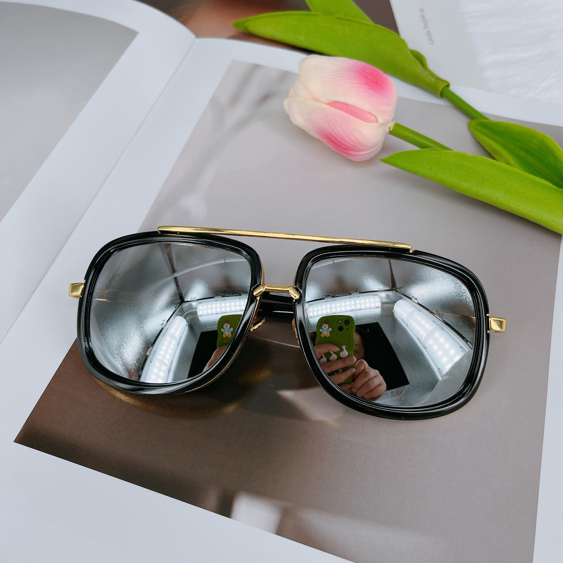 Gafas de sol de PC de marco de doble haz de marco grande al por mayor