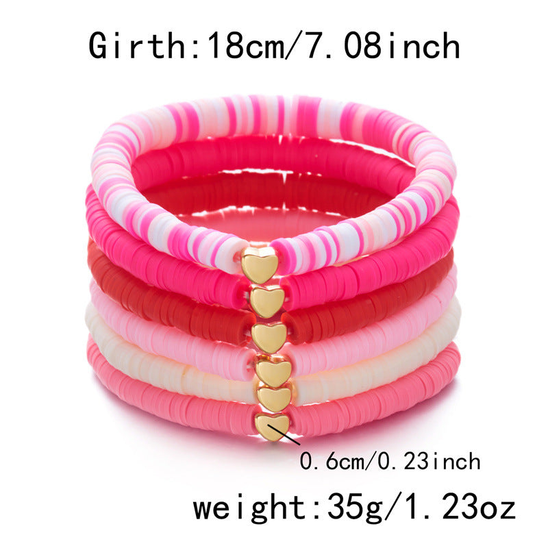 Wholesale Love Soft Ceramic Valentine' s Day Pink Letter  Layered Bracelet Set