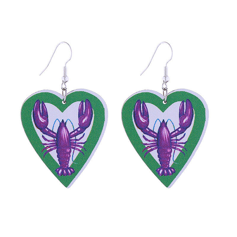 Wholesale Colorful Carnival Crocodile Lobster Crown Mask Wooden  Mardi Gras Earrings