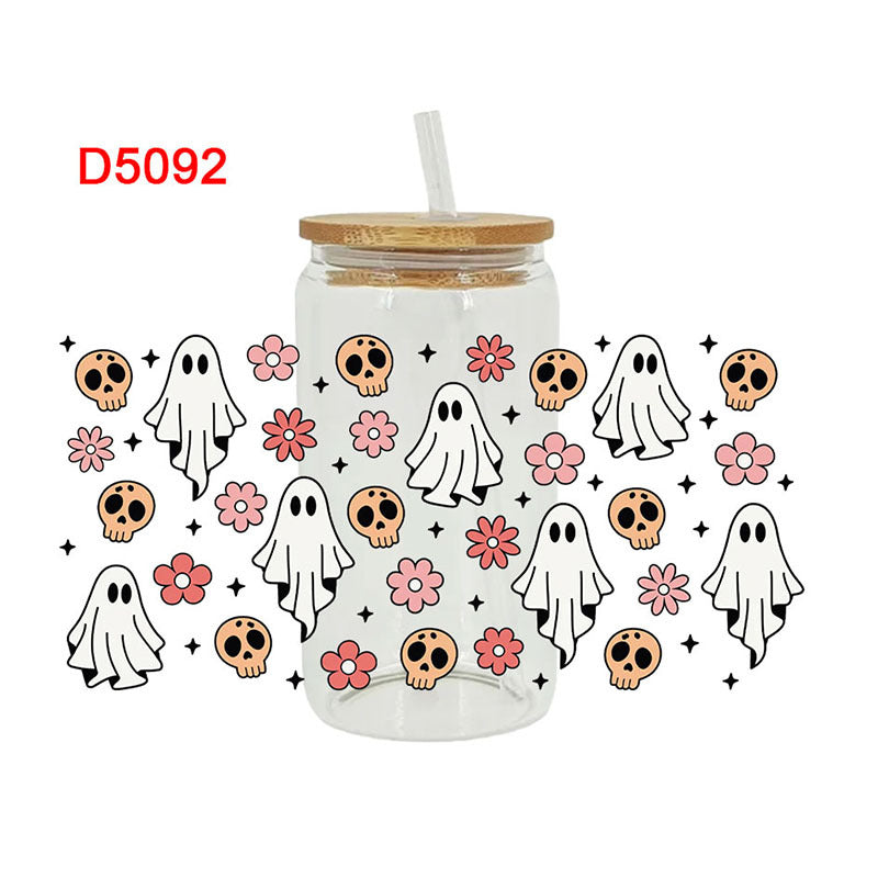 Wholesale Skeleton Ghost Halloween Series  16oz Cup UV DTF Wraps