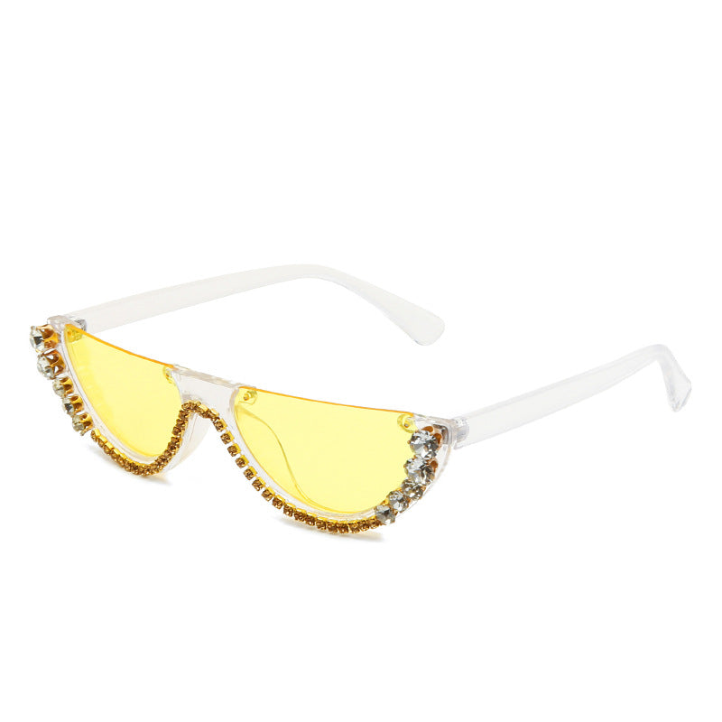 Wholesale Rhinestone Half Frame Exaggerated Diamond Sunglasses