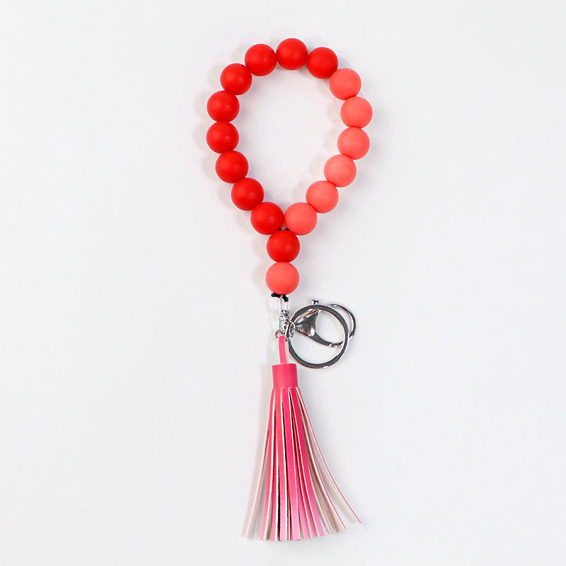 Wholesale 10PCS Silicone Bead Tassel Beaded Bracelet Keychain