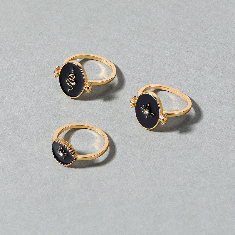 Wholesale French Retro Disc Diamond Starburst Sun Stacking Ring Set