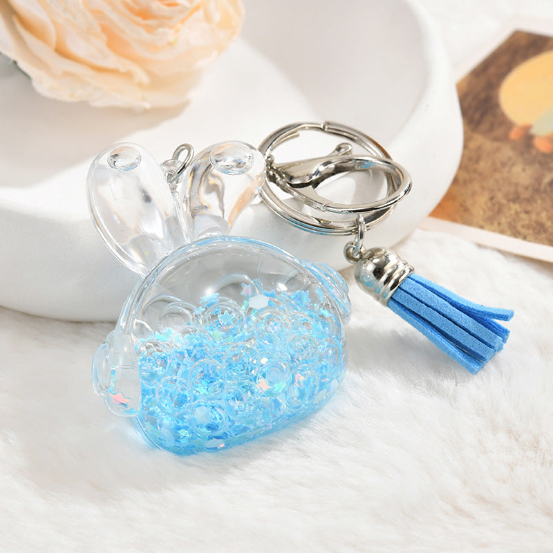 Wholesale colorful acrylic oil bottle tassel keychain
