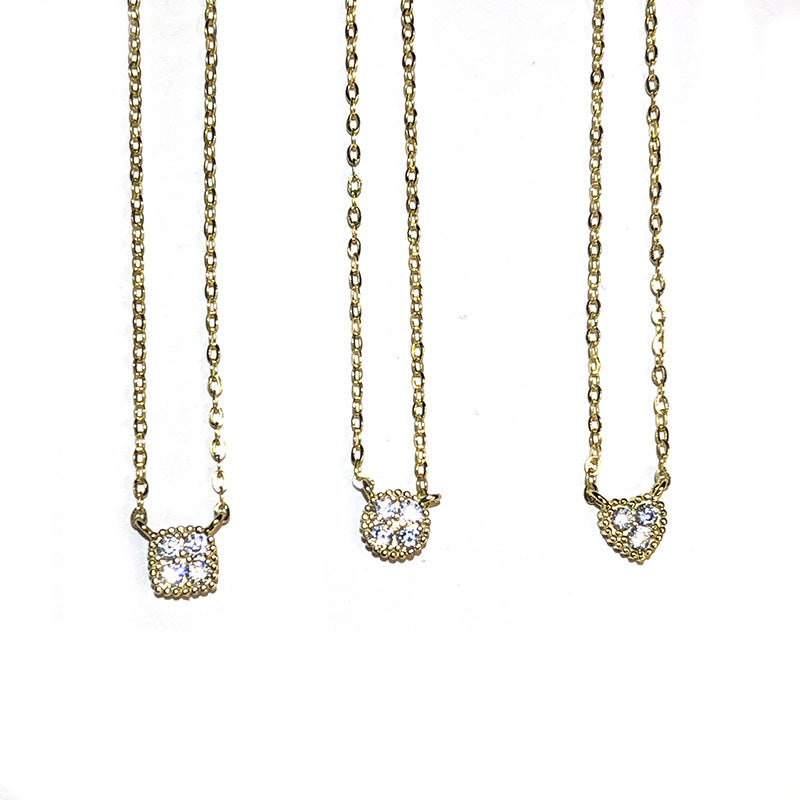 Wholesale Heart Type Round Square Type Single Zircon Clavicle Necklace
