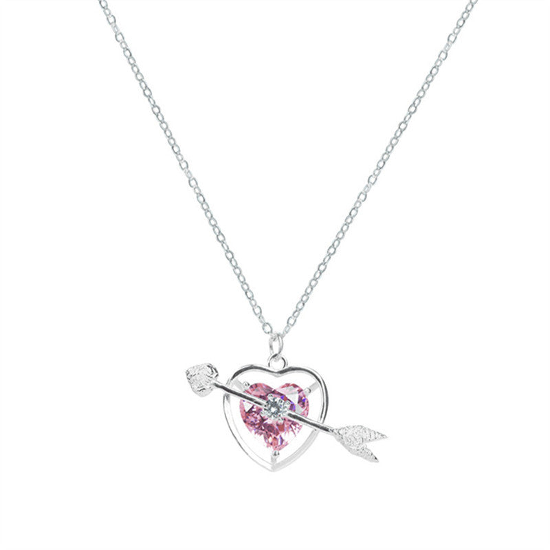 Collares de cobre de piedras preciosas de corazón rosa al por mayor