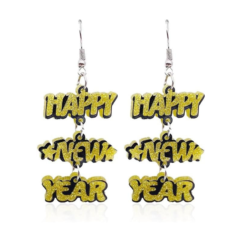 Wholesale Happy New Year English Letters Christmas Acrylic Earrings