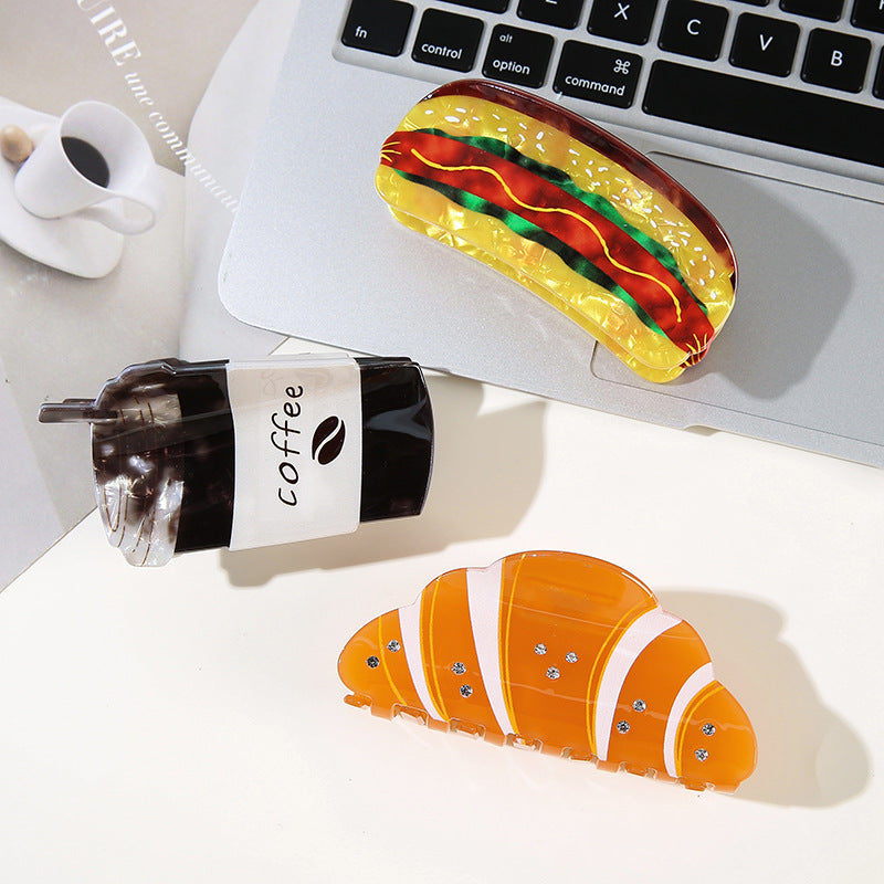 Wholesale Fun Cartoon Food Hair Clips Croissant Burger Pizza Popcorn Design PVC Hair Claw Accessory Chic Everyday Styling And Gift